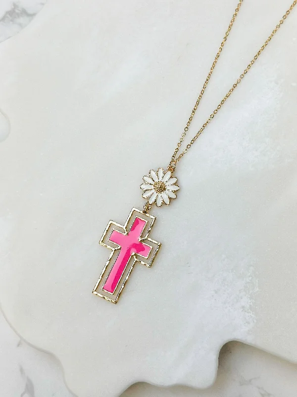 Personalized Jewelry Sale – Unique Pieces At Great Prices Daisy Cross Pendant Necklace - Pink