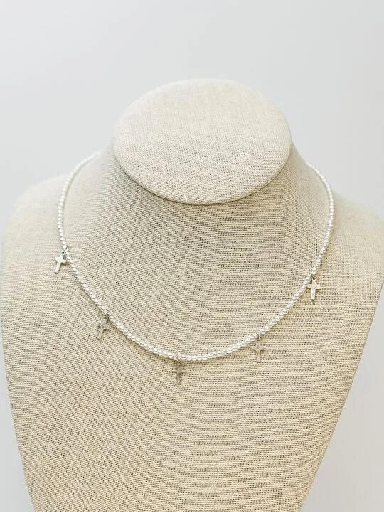 Premium Jewelry Now Available At Special Discounts Pearl Strand Cross Station Necklace - Silver