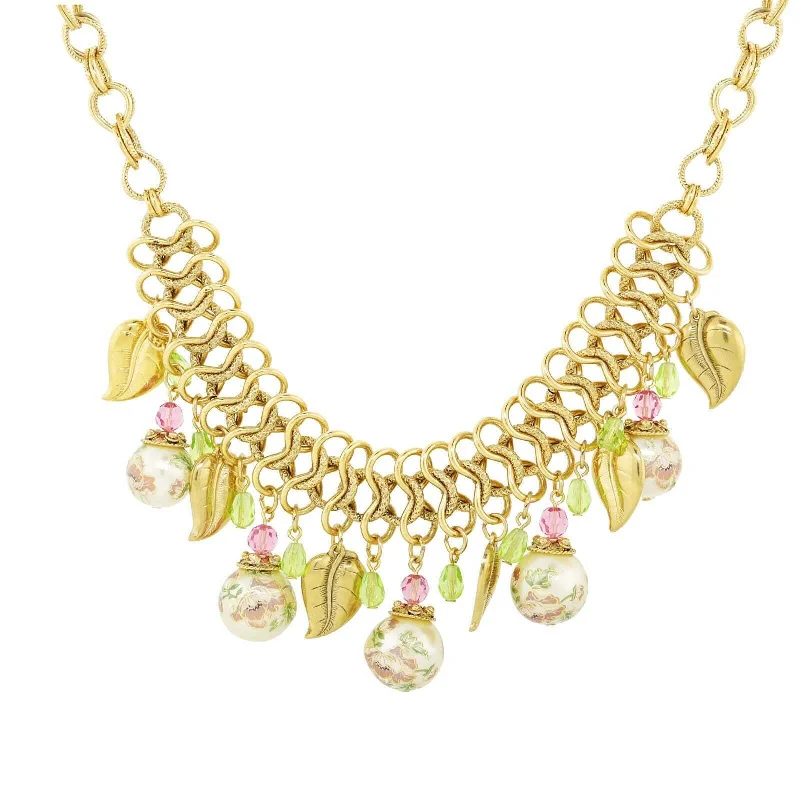 Buy More, Save More On Stunning Jewelry Designs 1928 Jewelry Flower Decal Faux Pearl Leaf Beaded Necklace 16" + 3" Extender