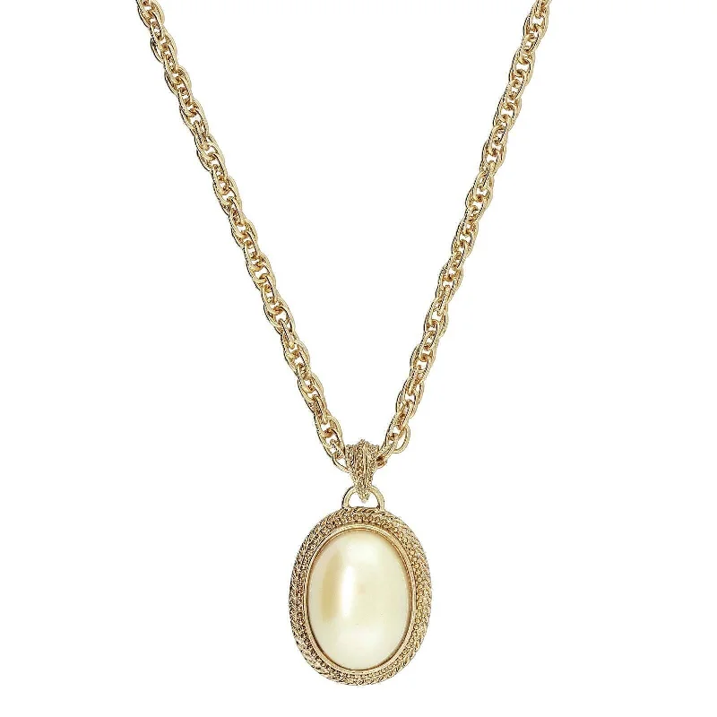 Shop High-Quality Jewelry At Jaw-Dropping Discounts 1928 Jewelry Faux Pearl Oval Drop Pendant Necklace 16" + 3" Extender