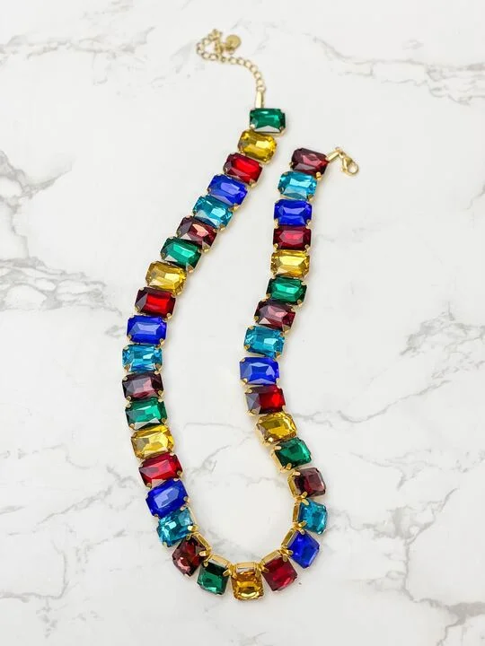 Seasonal Jewelry Deals – Elevate Your Style Iridescent Jewel Bib Necklace - Dark Multi