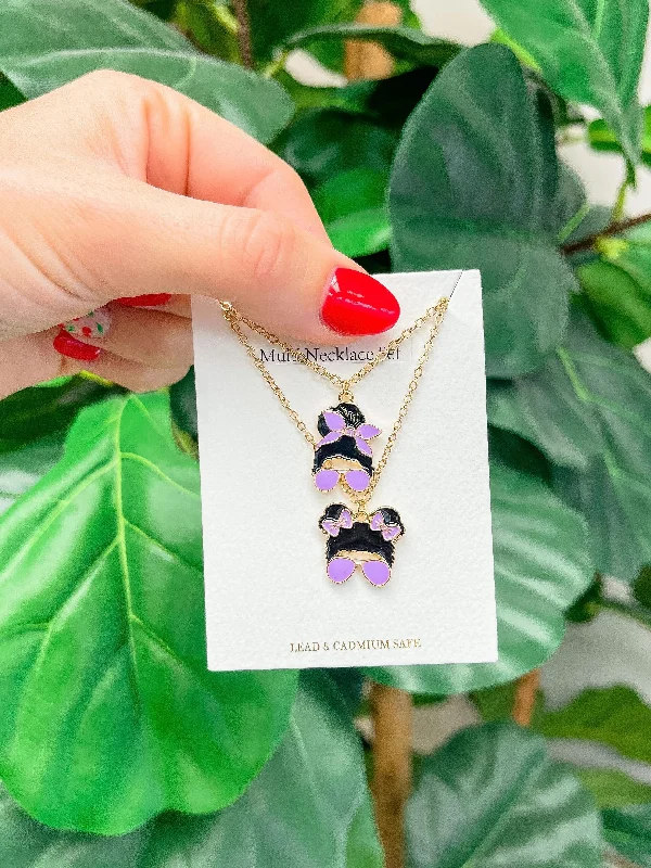 Trending Jewelry Now At Unbeatable Prices Mama & Mini Messy Bun Necklace Set - Purple