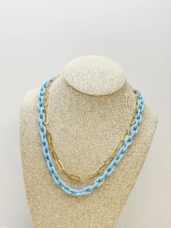Handcrafted Jewelry Sale – Unique Designs At Low Prices Multilayered Gold & Silicone Chain Necklace - Blue