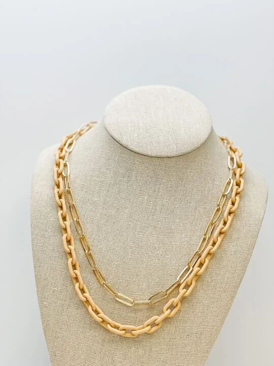 Bestselling Jewelry At Special Promotional Rates Multilayered Gold & Silicone Chain Necklace - Taupe