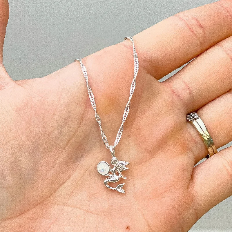 Get The Sparkle You Love At Prices You Adore Opal Mermaid Pendant Necklace - Silver