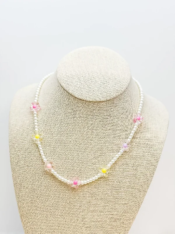 Affordable Luxury Jewelry For Every Occasion Pearl Pastel Flower Station Necklace
