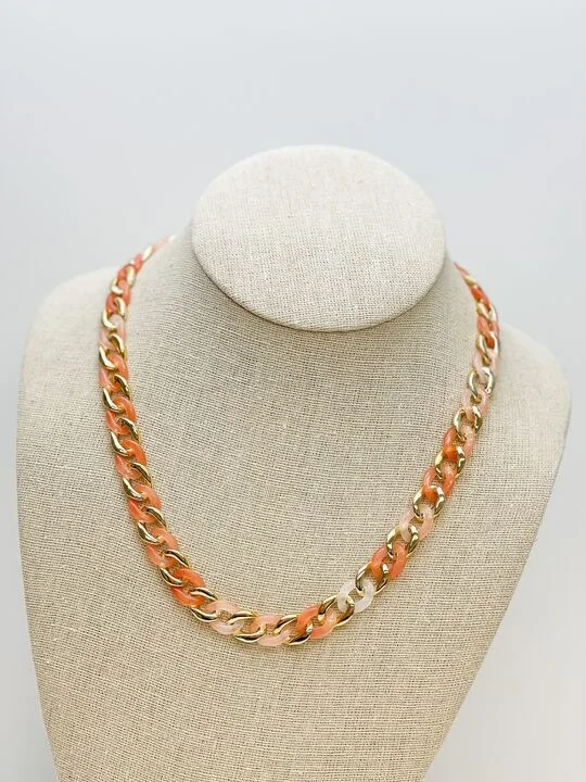 Luxury Jewelry Sale – Sparkle For Less Petite Shiny Gold Link Acrylic Necklace - Coral