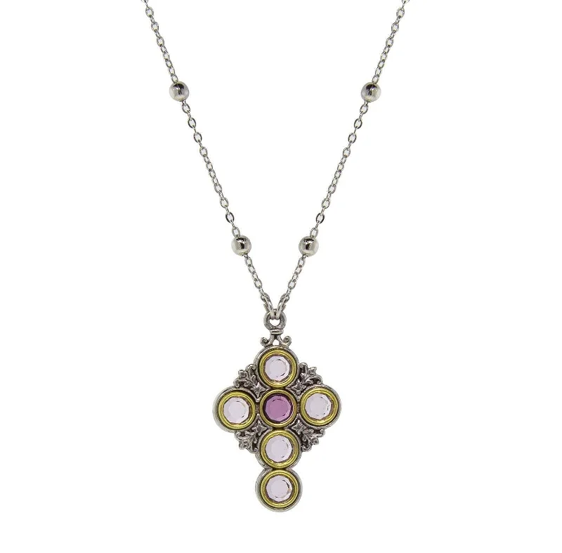 Dainty And Elegant Jewelry Now At Reduced Prices Symbols Of Faith Pewter Cross Chain Light & Dk Purple Round Crystals Pendant Necklace 16" + 3" Extender