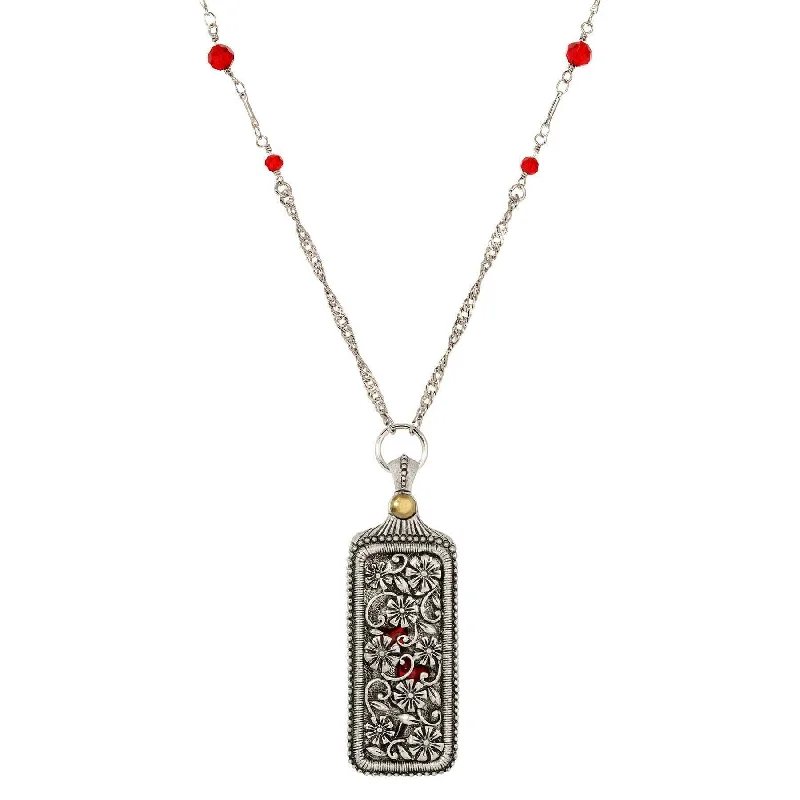 Modern Jewelry At Exclusive Discounts – Shop Today 1928 Jewelry Pewter Floral Swinging Cover with Red Hearts Pendant Necklace 30"