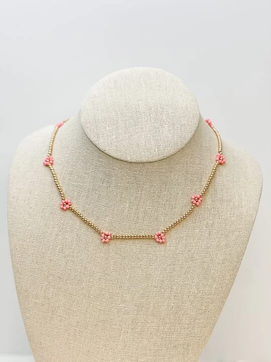 Your Perfect Accessory Now At The Best Price Pink Flower Beaded Station Necklace