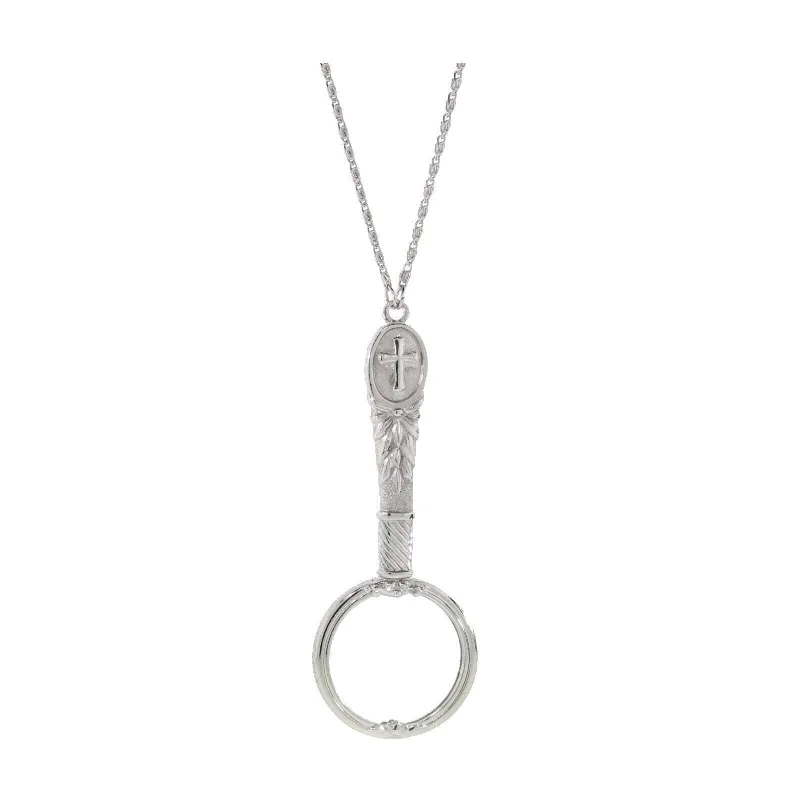 Premium Jewelry At Special Low Prices For A Limited Time 1928 Jewelry Antiqued Pewter Cross Etched Magnifying Glass Necklace 28" - Magnification Power: 2X