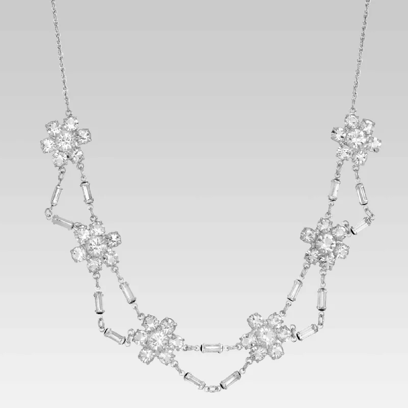 Jewelry Clearance Sale – Final Reductions 1928 Jewelry Round And Baguette Austrian Crystal Flower Stations Necklace 15.5"