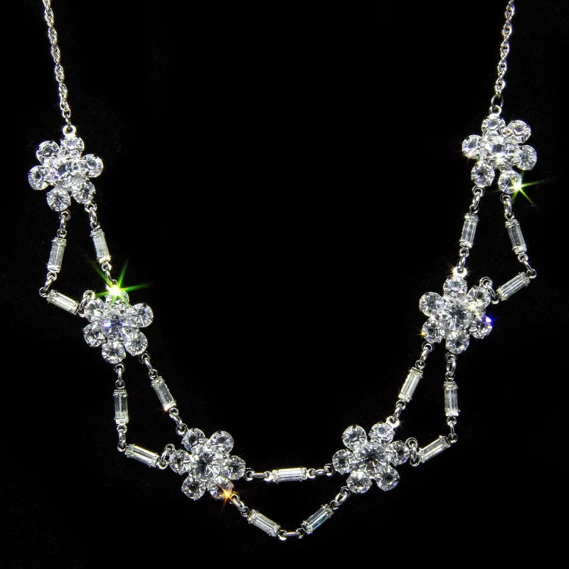 Bohemian-Inspired Jewelry For Free-Spirited Fashion 1928 Jewelry Vintage Austrian Crystal Flower Baguette Necklace 15"