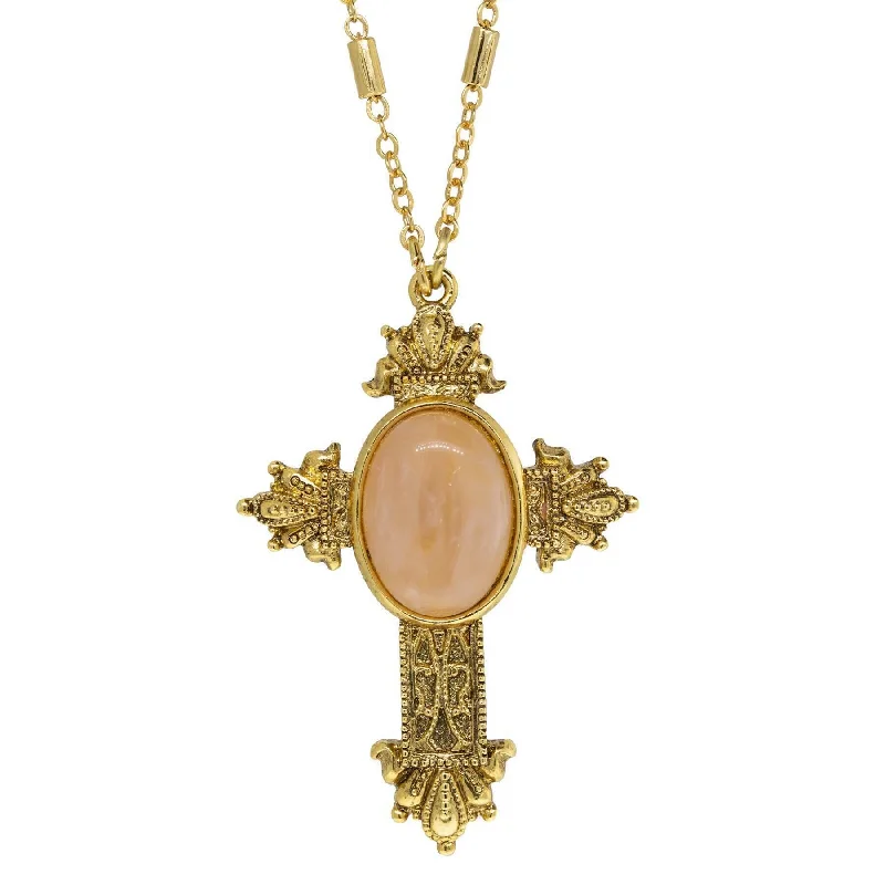Limited-Time Jewelry Sale – Don't Miss These Deals Symbols Of Faith Oval Genuine Gemstone Intricate Cross Pendant Necklace 28"