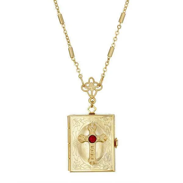 Shop Signature Jewelry Styles At Exclusive Prices Symbols of Faith Red Crystal Cross Square 4 Way Locket Necklace 30"