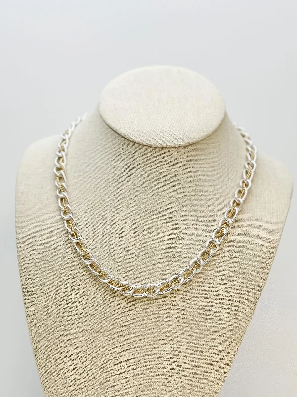High-Quality Gemstone Jewelry For Special Occasions Two Tone Silver Plated Link Necklace