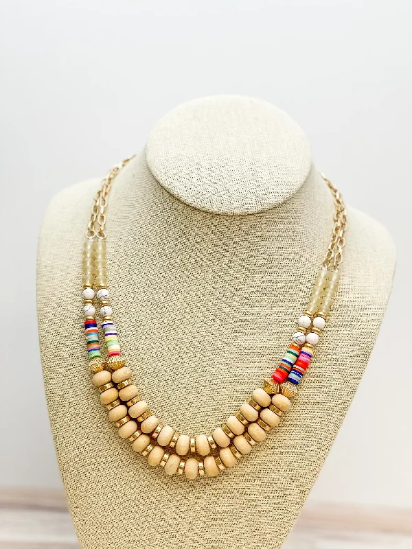 Affordable Glamour – Premium Jewelry At Special Prices Wood Bead & Rubber Disk Mixed Necklace