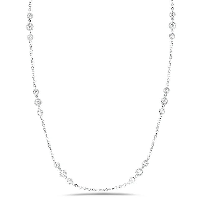 Premium Jewelry Now Available At Special Discounts 3 Station Diamond by the Yard Necklace with Antique Milgrain
