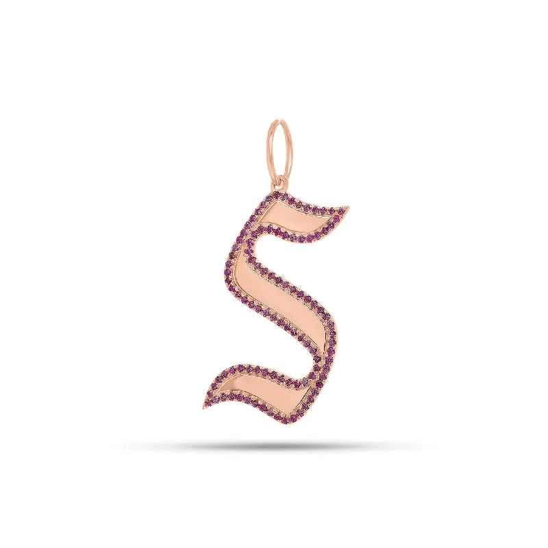 Limited-Time Offer On Premium Jewelry Collections Pink Sapphire Gothic Initial Pendant