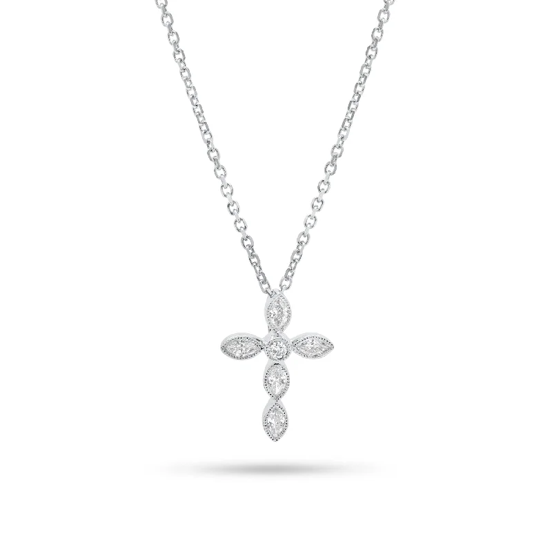 Luxury Jewelry Now At Special Promotional Rates Marquise Diamond Cross Pendant Necklace with Milgrain Detail