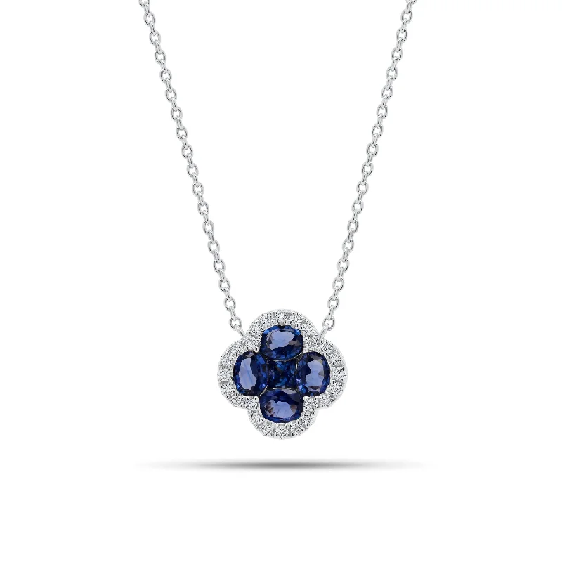 Shop Modern Jewelry Collections With Exclusive Discounts Sapphire & Diamond Clover Pendant Necklace