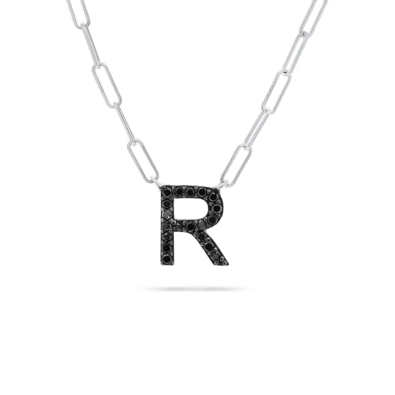 Premium Diamond Jewelry For Unforgettable Moments Black Diamond Initial Pendant on Paperclip Chain