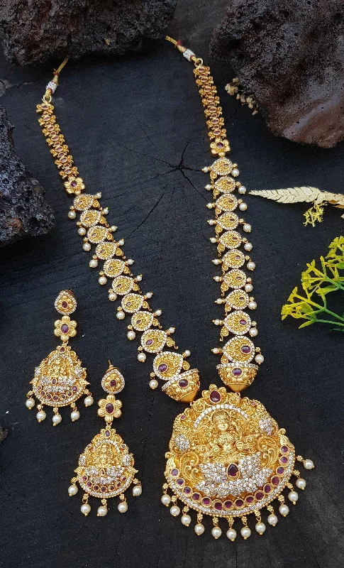 Exclusive Jewelry Bundles At Discounted Prices Gold Plated Grand Long Hara Necklace Set with CZ Stones