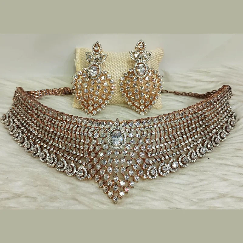 Unique Jewelry Designs Now At Discounted Rates Jain Jewellers 2 Tone Plated AD Choker Necklace Set