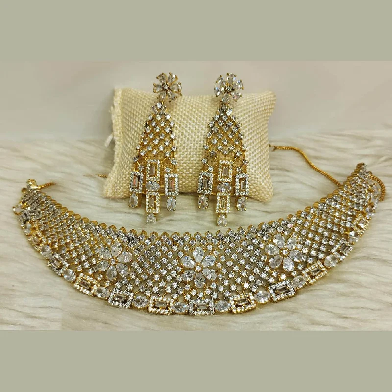 Grab Your Dream Jewelry At The Lowest Prices Jain Jewellers Gold Plated AD Choker Necklace Set
