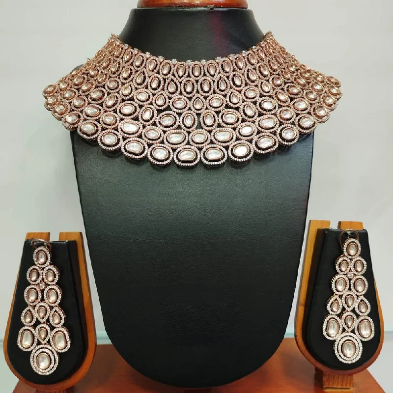 Discounted Luxury Jewelry – Shine Without The Splurge Jain Jewellers Rose Gold Plated AD Choker Necklace Set