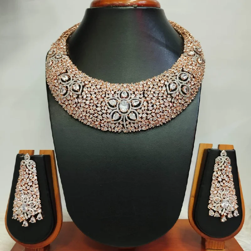 Exclusive Jewelry Discounts – Shop Now For Savings Jain Jewellers Rose Gold Plated AD Choker Necklace Set