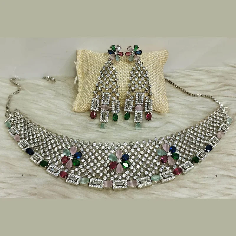Elegant Jewelry At Unbeatable Offers – Shop Before It's Gone Jain Jewellers Silver Plated AD Choker Necklace Set