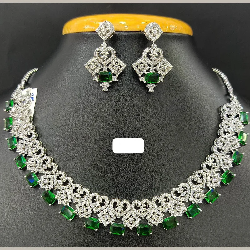 Buy More, Save More On Stunning Jewelry Pieces Jain Jewellers Silver Plated AD Choker Necklace Set