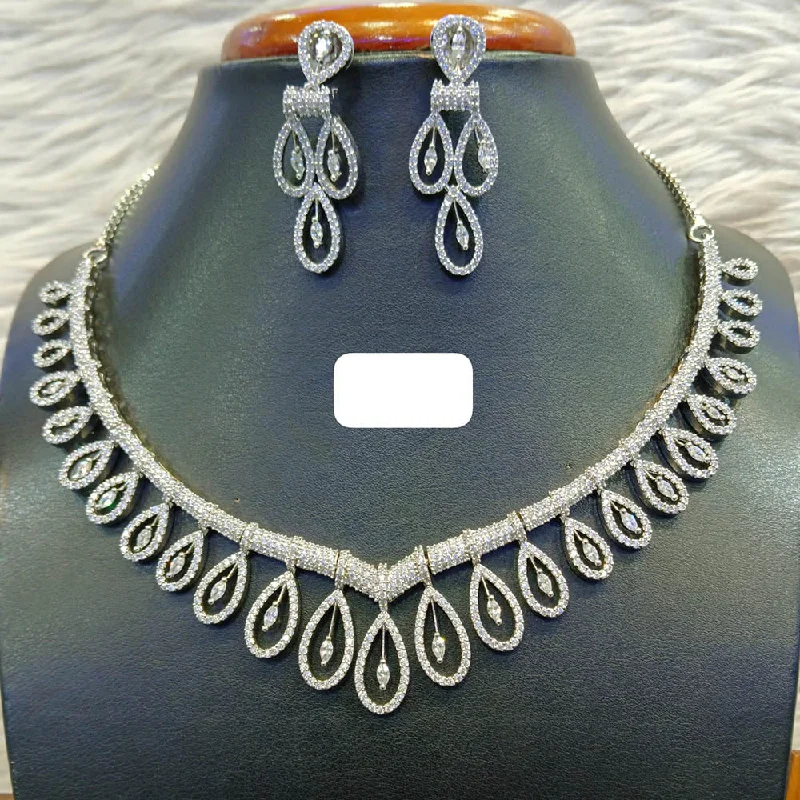Dazzle In Elegance With Our Biggest Jewelry Sale Jain Jewellers Silver Plated AD Necklace Set