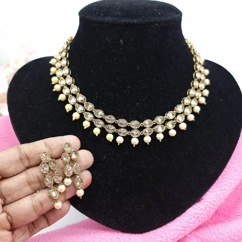 Bestselling Jewelry At Special Promotional Rates JCM Gold Plated Crystal Stone And Pearls Necklace Set