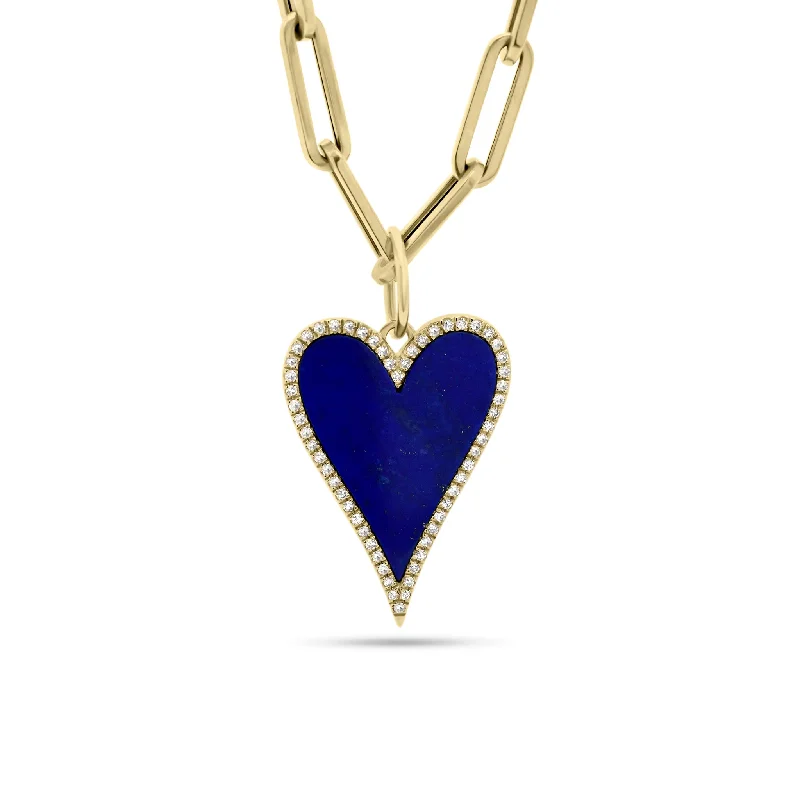 Versatile Layering Jewelry For Effortless Chic Lapis & Diamond Heart Pendant