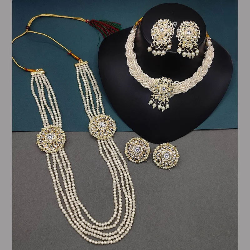 Trendy Minimalist Jewelry For Everyday Wear Lucentarts Jewellery Gold Plated Kundan Stone And Pearls Double Necklace Set