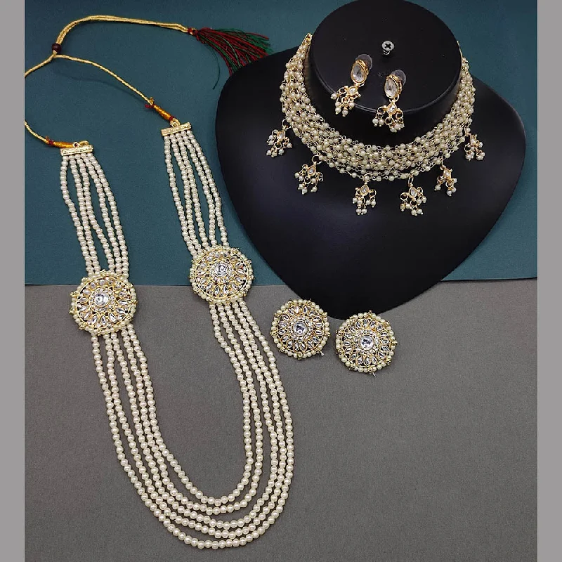 Elevate Your Jewelry Collection With Limited-Time Savings Lucentarts Jewellery Gold Plated Kundan Stone And Pearls Double Necklace Set