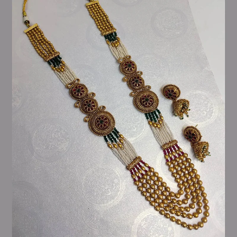 Affordable Gold-Plated Jewelry For Modern Fashion Lucentarts Jewellery Gold Plated Kundan Stone And Pearls Long Necklace Set