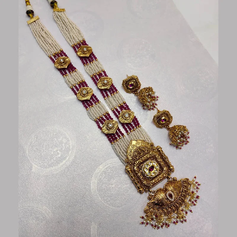 Handcrafted Jewelry Sale – Unique Designs At Low Prices Lucentarts Jewellery Gold Plated Pota Stone And Pearl Long Necklace Set