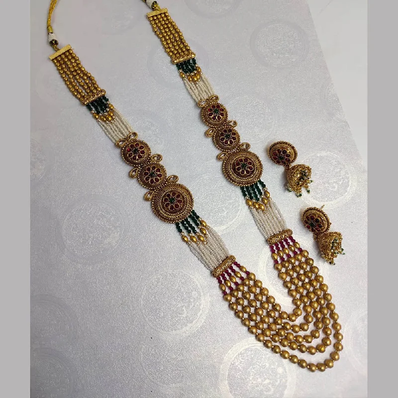 Premium Jewelry Now Available At Special Discounts Lucentarts Jewellery Gold Plated Pota Stone And Pearl Long Necklace Set