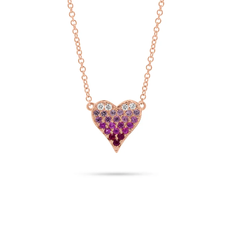 High-Quality Gemstone Jewelry For Special Occasions Pink Sapphire & Diamond Ombré Heart Pendant