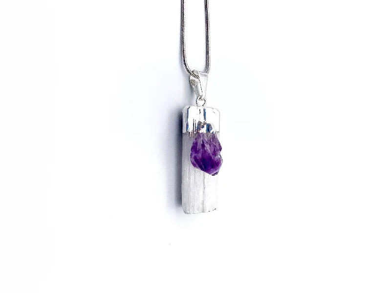 Limited-Stock Jewelry Clearance – Grab Your Favorites Now Selenite & Amethyst Silver Dipped Pendant Necklace