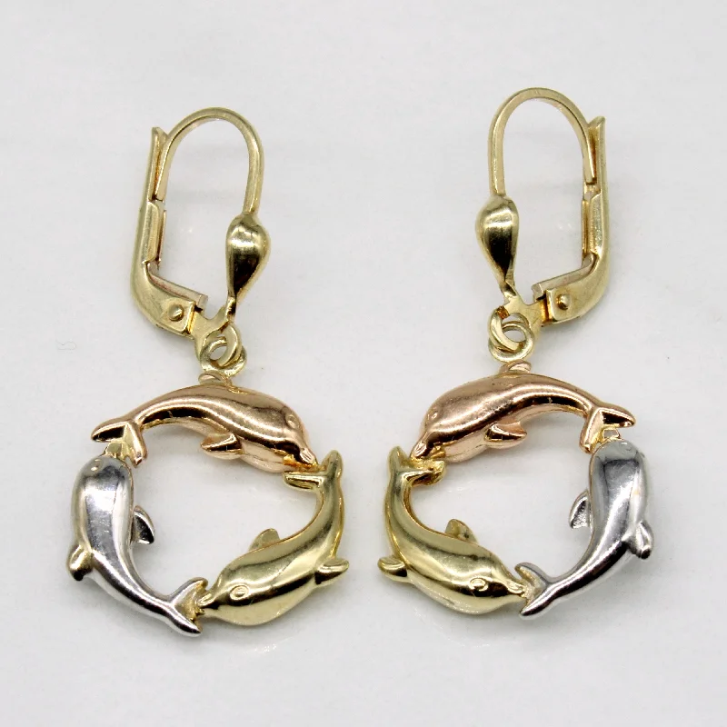 Exclusive Jewelry Sale – Sparkle For Less 10k Tri Tone Gold Dolphin Earrings