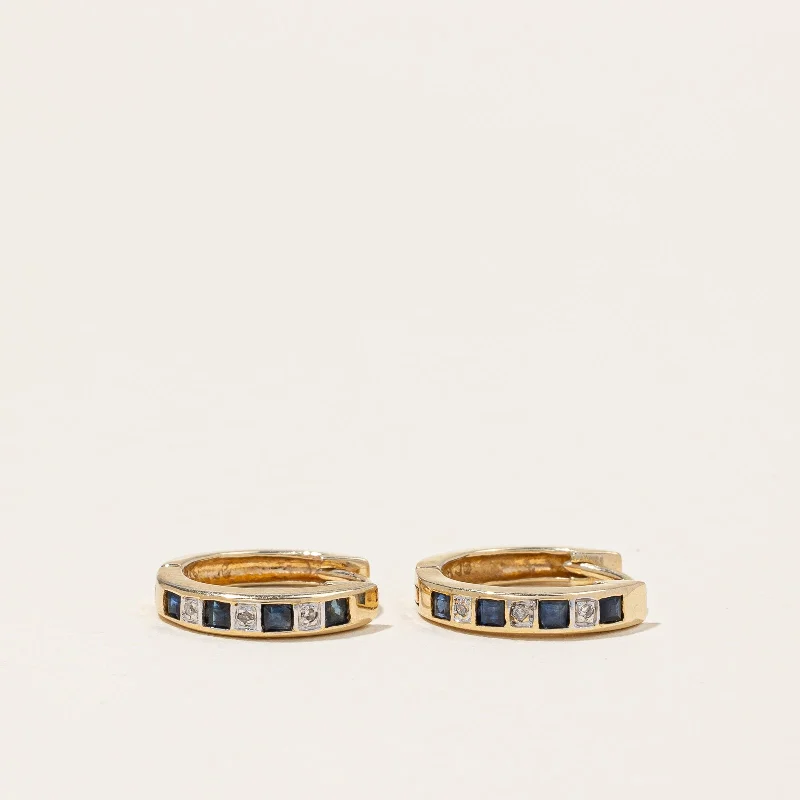 Luxury Jewelry Without The Luxury Price Tag 10K Yellow Gold Sapphire & Diamond Huggie Earrings | 0.192ctw, 0.03ctw