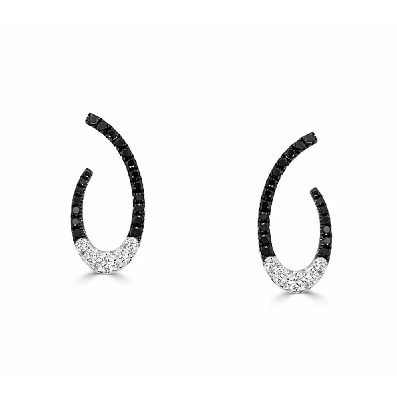 Special Deals On Handcrafted And Designer Jewelry 14k Gold Black and White Diamond Hoops Earrings