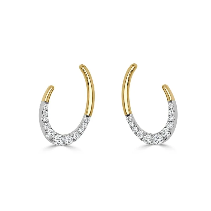 Seasonal Jewelry Sale – Upgrade Your Style Today 14k Gold Two-Tone Oval Half Pave Diamond Earrings