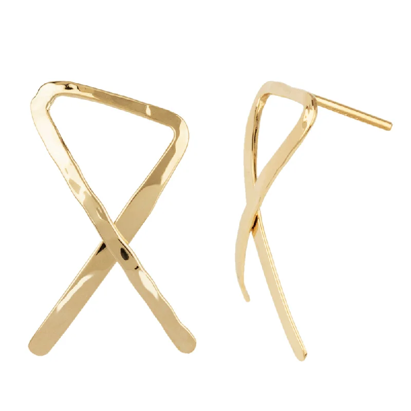 Grab Your Dream Jewelry At The Lowest Prices 14k Yellow Gold Hammered Triangle Ribbon Earrings