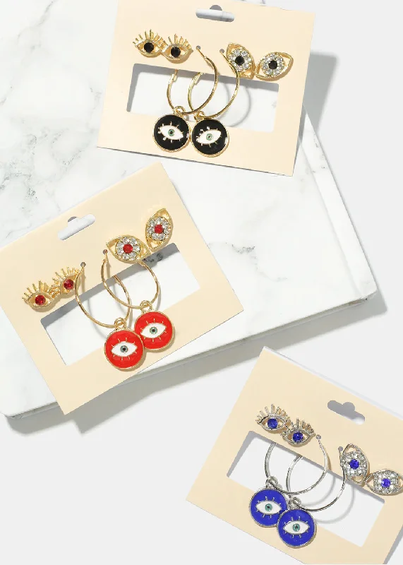 Classic And Modern Jewelry Styles On Sale 3 Pair Evil Eye Earrings