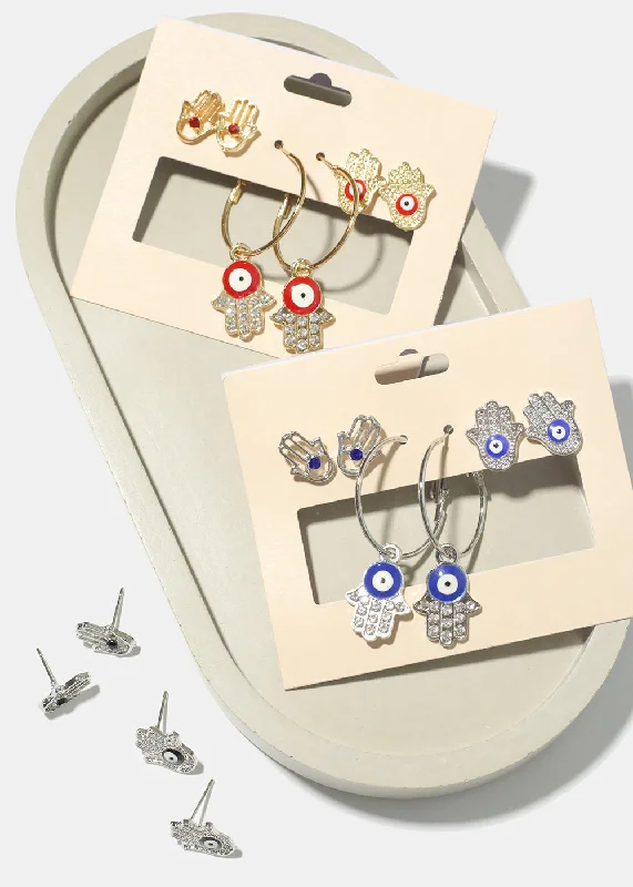 Big Discounts On Elegant Jewelry Collections 3 Pair Hamsa Hand Earrings